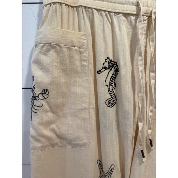 Anthropologie Sea Life Embroidered Pants Size Medium - Picture 2 of 8